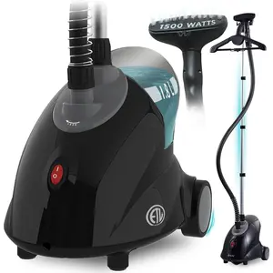 GS18-DJ Standing Garment Steamer with Roll Wheels for Easy Movement, 1.8L Water Tank for 1 Hour Continuous Steaming, Adjustable Pole for Storage, Includes Descaler Packet, 1500 watts