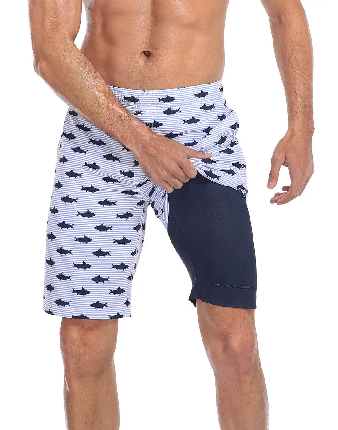 LRD Mens Printed 9" Swim Trunks with Compression Liner Activewear Beach