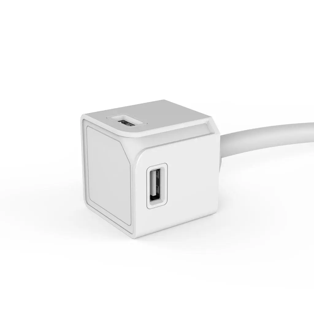 Allocacoc USBcube Extended 4 Ports Charger 5ft Cable Compact USB wall adaptor charger plug, 4 USB, 3Amps, 5V, 18W Max, Compatible with iPhone, Android, Galaxy, Pixel, iPad, Nintendo Switch Kindle and more