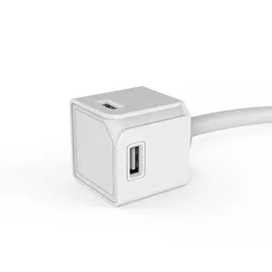 Allocacoc USBcube Extended 4 Ports Charger 5ft Cable Compact USB wall adaptor charger plug, 4 USB, 3Amps, 5V, 18W Max, Compatible with iPhone, Android, Galaxy, Pixel, iPad, Nintendo Switch Kindle and more