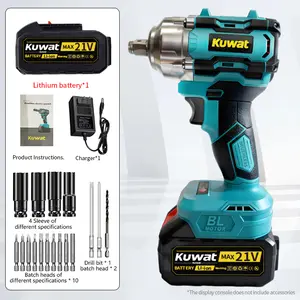 Kuwat PRO 21V Brushless Cordless Impact Wrench Kit with 4000mAh Lithium Battery, Wireless Power Drill Driver, 4 Speed Adjustment, Non-Slip Handle, Complete Tool Set for Home Garage Yard Lawn Care & DIY Projects