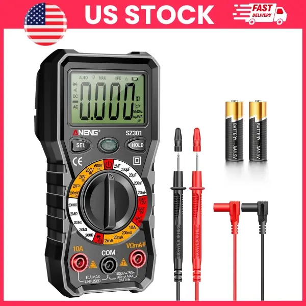 Digital Multimeter Voltage Tester AC DC Volt Meter Amp Ohm Meter with Case for Measuring Voltage Current Resistance Continuity Diodes Live Wire, Electrical Testing Tool for Household Outlet Automotive Battery Test, Electrician Tools, Home Repair Tool