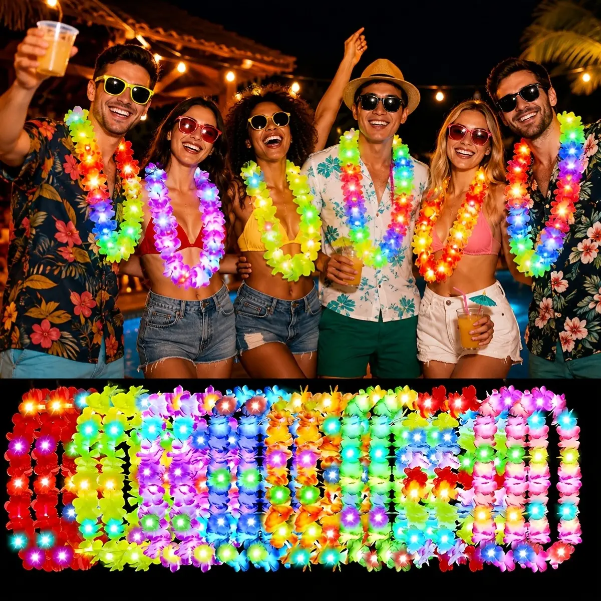 Hawaiian Wreath Necklace Set, 10/26pcs Ideal Festive Tropical Party Decorations, Party Essentials, Perfect for Weddings, Birthdays, Festivals, Beach Parties, Events