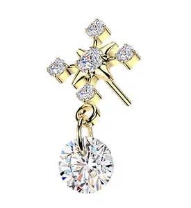 Gold PVD Ornamental Starburst Clear CZ Dangle Titanium Threadless Top