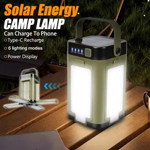 Solar Four-Leaf Camping Lantern, Rechargeable, Dual Light Source, 90° Folding Fan Blades, Handheld Night Light, Battery Display, Outdoor Use