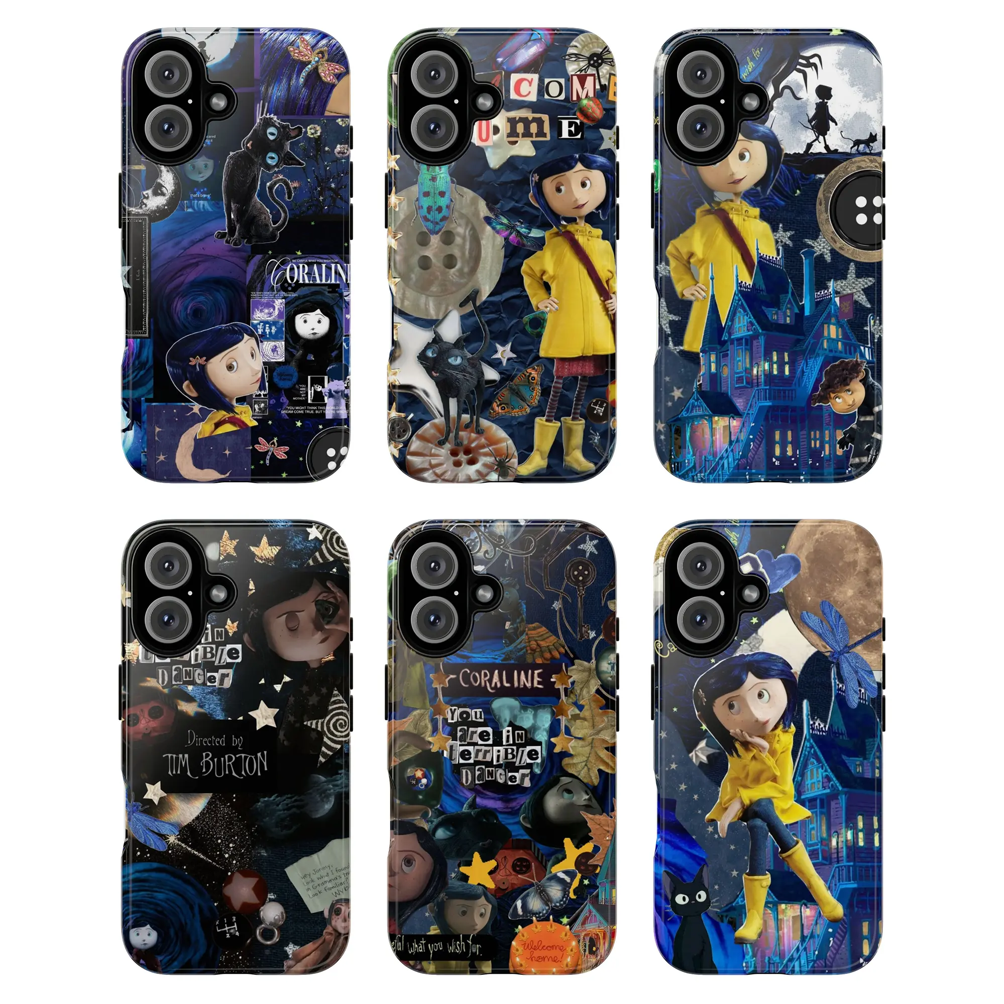 Cora line Phone Case, Dark Fantasy Blue‑Haired Girl in Yellow Raincoat and Whimsical Night Scenes in Deep, Baddie Aesthetic Gift Fashion Vibes Trending Now For iPhone 17 16 15 14 13 12 Pro Max Plus X, Samsung Galaxy S25 S24 S23 S22 S21 Ultra