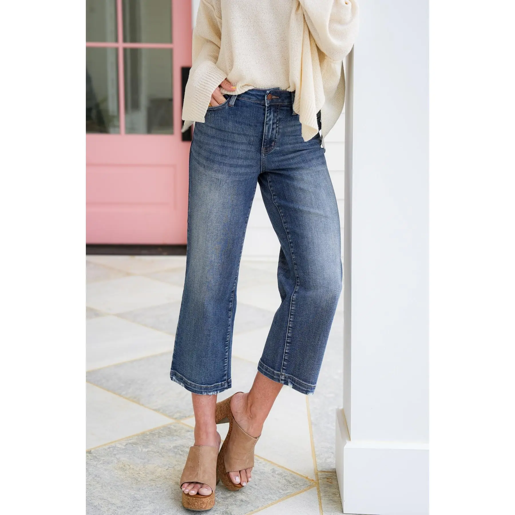 Judy Blue Look at Me Now High Rise Vintage Wash Crop Wide Leg Jeans