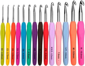 Clover Amour Steel Pastel 14-Pc Crochet Hooks Set Ergonomic Soft Grip Knitting Needles Kit with Bag for Arthritic Hands Best Gift for Women