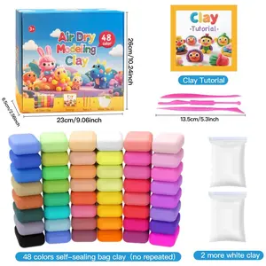 50（48+2）Vibrant Colors Air Dry Clay Set - Ultra Light Non-Toxic with Carving Tools All-in-One DIY Craft Kit for Kids Perfect for Sensory Play Art Projects & Novelty Toys Gift Box
