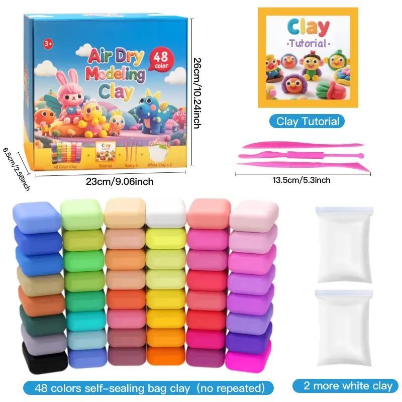 Unisex 50-Color Textured Air-Dry Sculpting Clay Set - Ultra-Light, Non-Toxic All-in-1 DIY Craft Kit with Carving Tools, Ideal for Party Favors, Homemade Gifts, Holidays, DIY Decorations (For Kids)