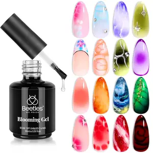 Beetles Nail Blooming Gel: 2 Pcs 15ml Clear Uv Led Blooming Gel Nail Polish for Spreading Effect Blossom Marble Natural Stone Watercolor Floral Print Soak off Nail Diy Design
