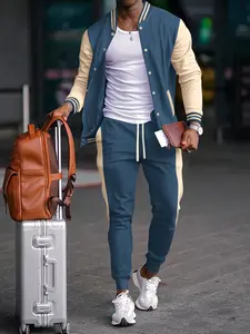 Men's Asymmetrical Blazer Set, Casual Long Sleeve Loose-Fit Top & High-Waist Pants, All-Season Fashion for Running & Daily Wear