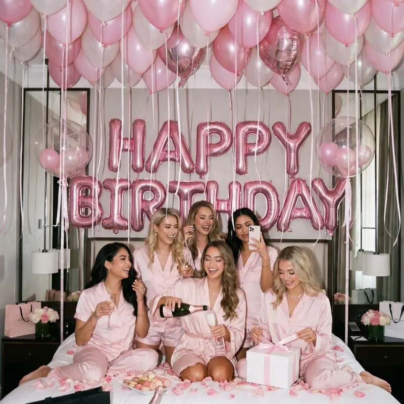 59pcs Pink Birthday Party Decoration Set Including Happy Birthday Banner, Latex Balloons, 4D Round Foil Balloons With Glue Dots, And White Ribbon birthday balloon foil balloon party decoration birthday decoration