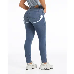 Women's High-Waisted Washed Stretch Genuwii Denim Tights, Sleek Finish Fabric, Fashionable Look, Comfortable Slim Casual Basic Style - No More Awkward Gaps,  Flattering Cute Jeans, Outdoor Streetwear Fit Jeans, Jeans Altos, Classic Womenswear Bottom