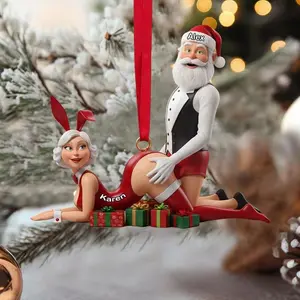 Funny Santa 2D Flat Christmas Acrylic Ornament, Naughty Couple Ornament, Sexy Personalized Xmas Ornament, Custom Name Ornament for Couples