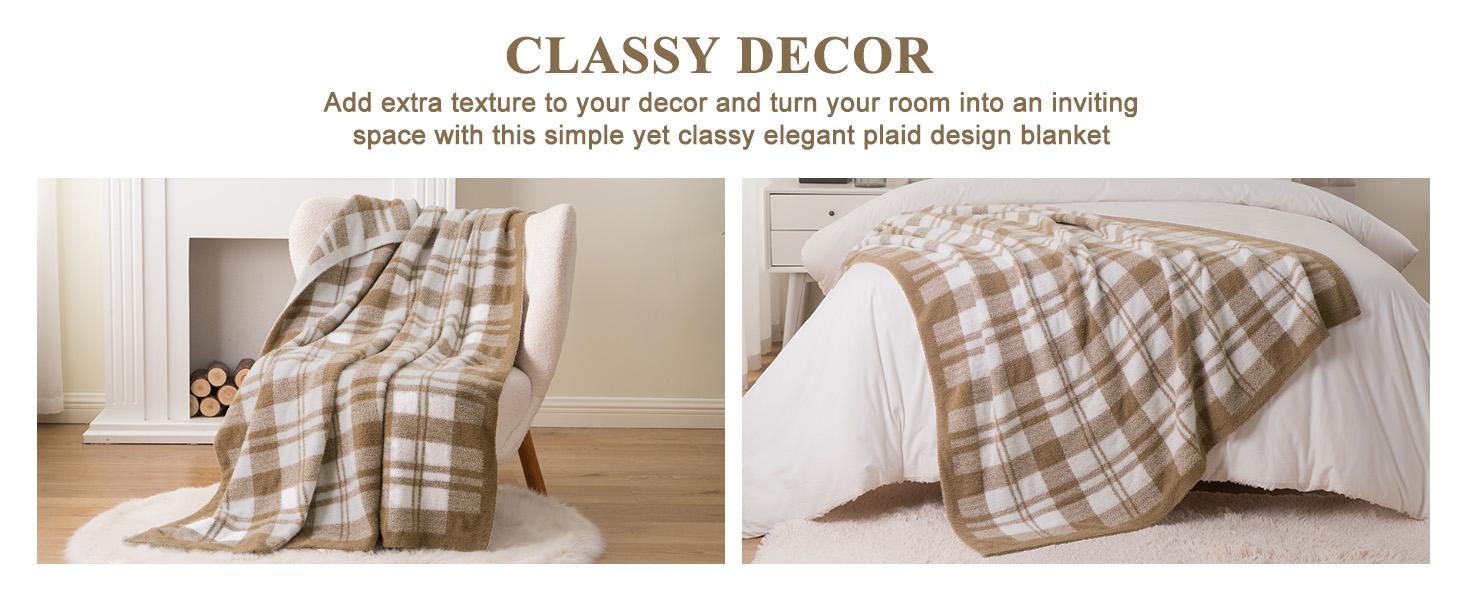 Battilo | Reversible Plaid Throw Blanket - Warm Aesthetic, Comfy, Knitted for Sofa & Bed, 50"x60" Home Decor Blanket