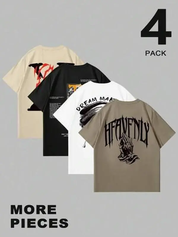 Manfinity Homme Men Casual Graphic And Letter Graphic Print Round Neck Short Sleeve T-Shirt, Summer, For Friends