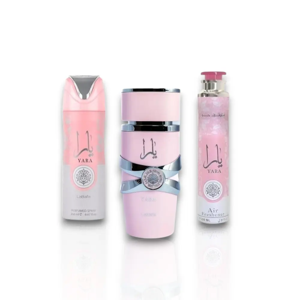 Lattafa Yara Scented Vanilla Aroma Pack - 100ml Perfume, 300ml Air Freshener, 20ml Body Spray, Thoughtful Beauty & Personal Care Fragrance Gift Set