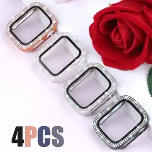 Women's Dual Row Diamond Sparkle Case, Compatible with 40mm-46mm Apple Watch, Anti-Drop Scratch Resistant, Hard PC & Tempered Glass, Smart Watch Accessories