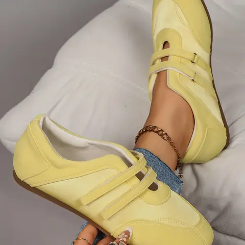 Korean Style Magic Tape Ballet Mary Jane Shoes for Women, Youthful Dopamine Colors, Spring & Fall New Versatile Classic Style Casual Flats, Textile Upper, Rubber, Maryjanes