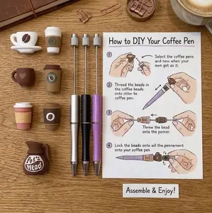 3Pcs Colorful Custom Ballpoint Pens with 7Pcs Aesthetic Miniature Coffee Cup Beads, Cute DIY Coffee Beadable Pens Set, Creative Handcrafted Stationery Gift for Coffee Lovers, Coworkers, Journaling & Drawing, Back to School Trend, Back-to-School