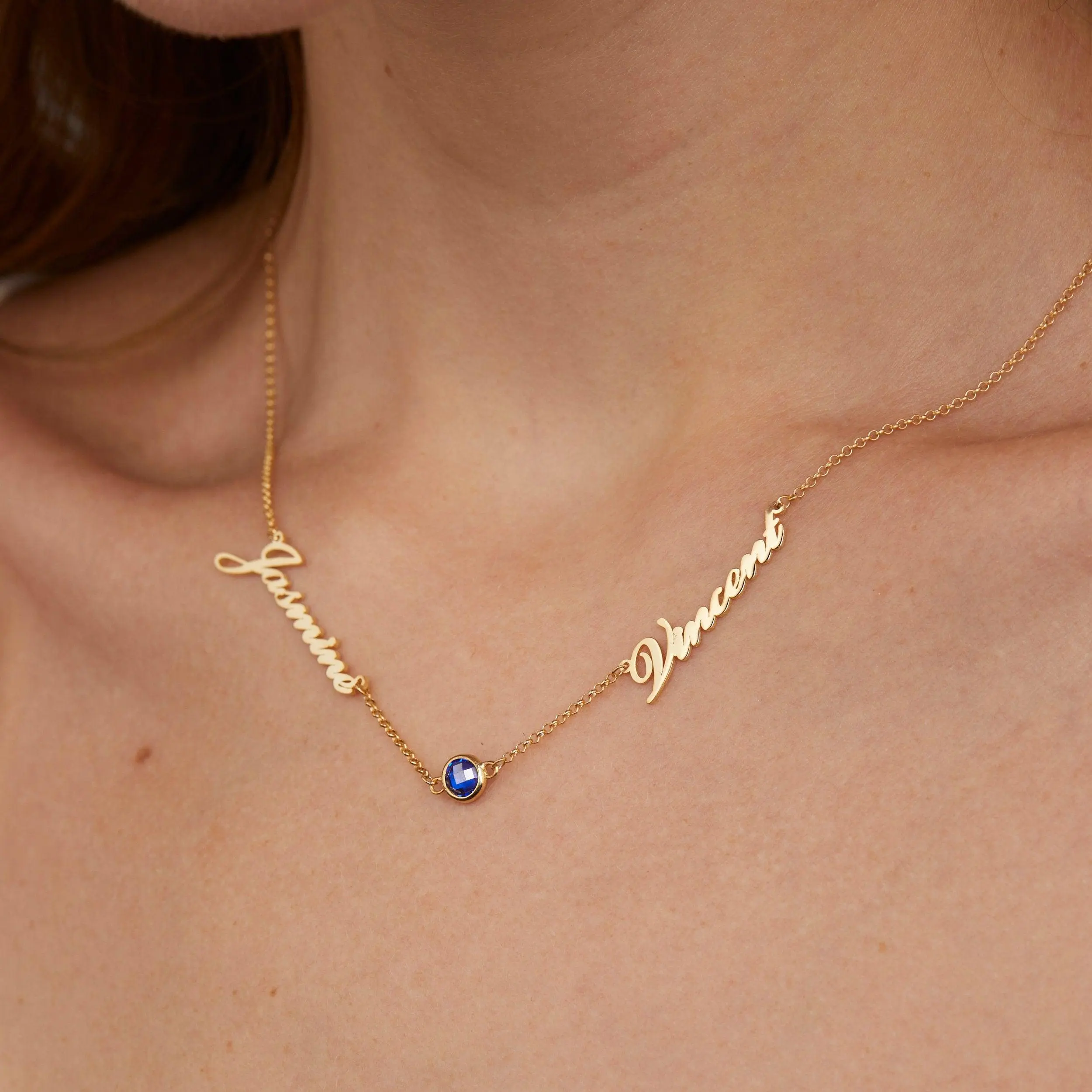 Custom 2 Name Necklace with Birthstone – Solid 925 Sterling Silver, Thick Real 18K Gold Plating – custom 2 name pendant necklace with birthstone, personalized jewelry, bridesmaid gift – Gift for Her, Mom & Best Friend, Mother's Day, Anniversary & Birthday