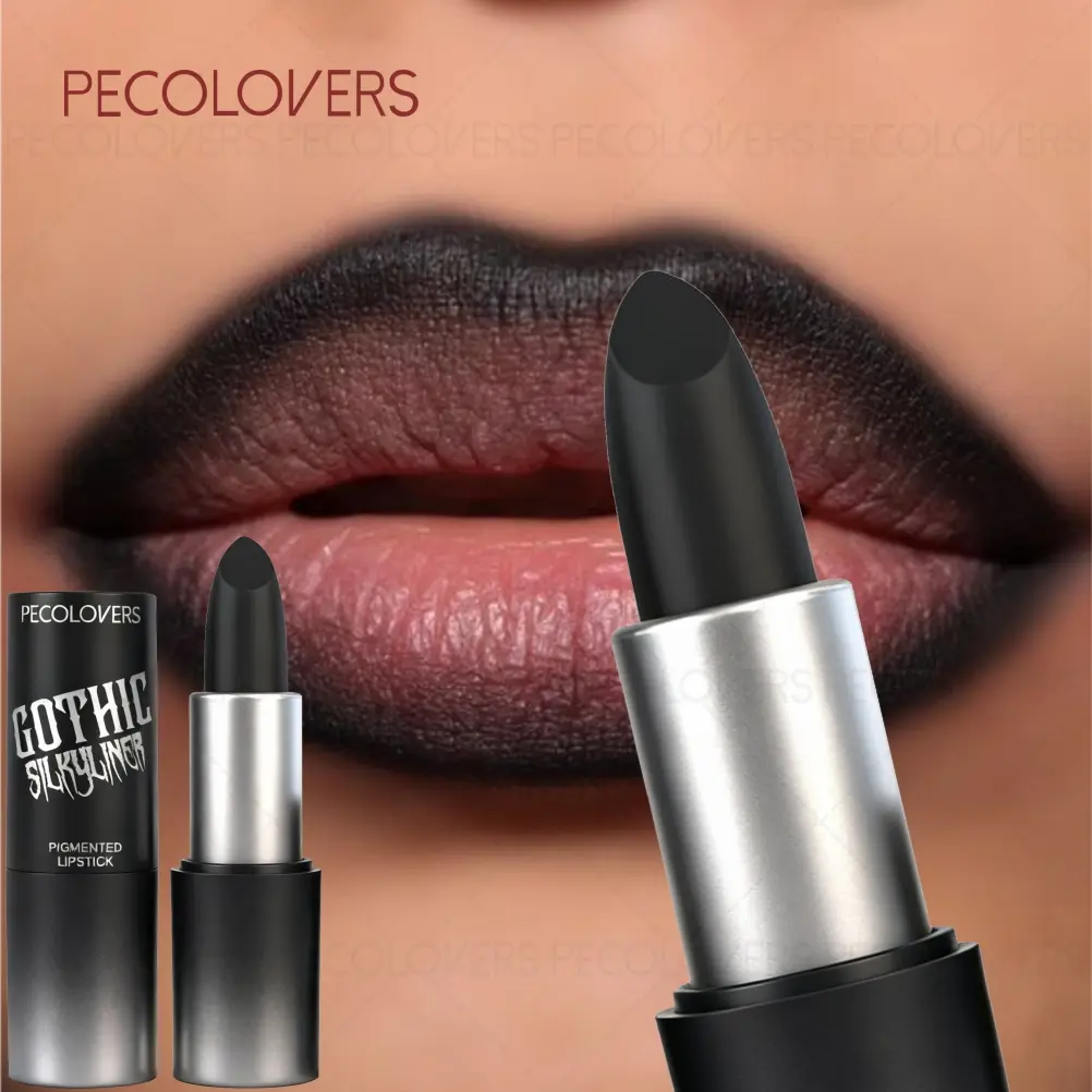 1PC Velvet Matte Black Lipstick, Luxurious Long Lasting, Rich Gothic Style, Non-stick Cup, Create A Charming Look, Moisturizing Hydrating Cosmetic Lip Makeup for Everyday & Formal Events, Hydrate