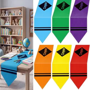 Hahafelt 6 Pcs Welcome Back to School Crayon Table Runner Decorations First Day of School Tablecloth Crayon Style for Kindergarten Classroom Dining Room Table Decor, 72x13 Inch