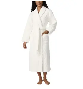 Room Service Women's Cable Knit Cozy Wrap Robe with Pockets (US, Alpha, Large, Regular, Regular, Ivory)
