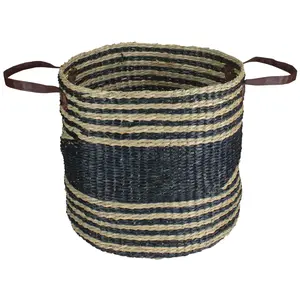 Northlight 15" Beige & Black Woven Seagrass Bas ket w/ Handles