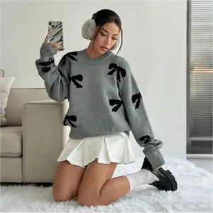 Teen Girls Bow Accent Thick Knit Pullover | Loose Comfortable Crew Neck Long Sleeve Sweater
