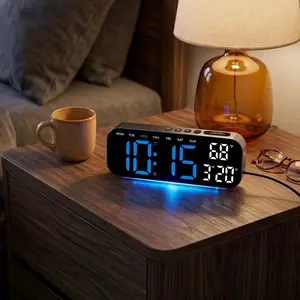 TIMESS New LED Digital Alarm Clock, 10" Large Screen Big Digits, Colorful Base Lighting, USB & Battery Powered, Date Week & Temperature Display, Dual Alarm, for Bedroom Office Bedside, Ideal Modern Decor summervibes
