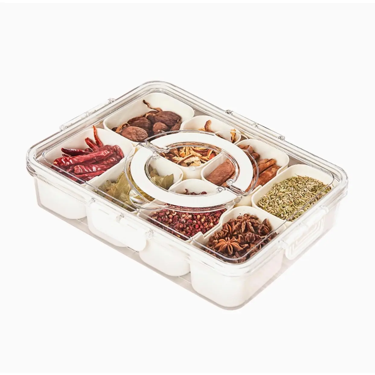 Divided Serving Tray with Lid and Handle, Snack Tray with Lid, Veggie Tray Fruit Tray, Snackle Box Charcuterie Container, Plastic Food Storage Organizer for Snack, Fruits, Veggie, Candy, Nut, Picnic