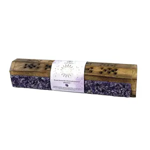 Wooden Incense Coffin Box - Amethyst, 12 Inch