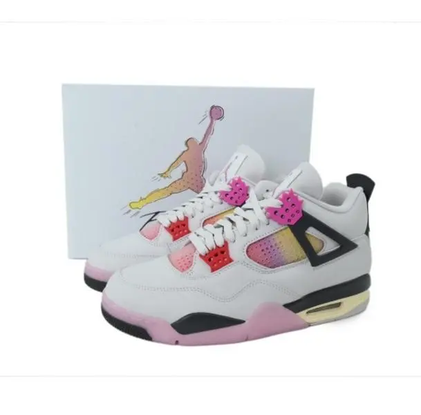 Gradient perforated mesh high top kicks white leather upper pink rubber outsole black side brackets colorful lace lock daily hangout cushioned midsole footwear