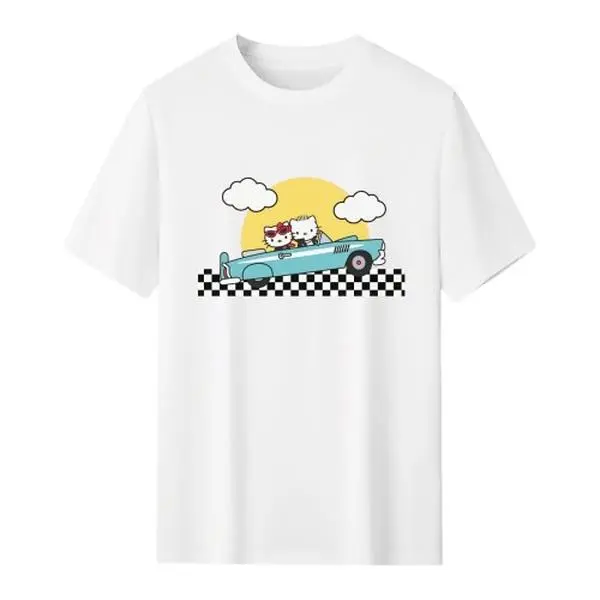 Sanrio Hello Kitty Print Short Sleeve T-Shirt, Soft Cotton Fabric, Unisex For Teens, Trendy Cozy Versatile Fashion Top, Comfortable, Shortsleeve, Everyday