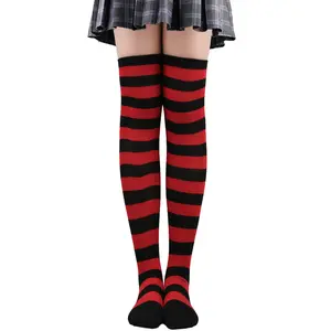 1 Pair Striped Thigh High Over-the-Knee Socks Women’s Trendy Hosiery for Cosplay Party Outfits