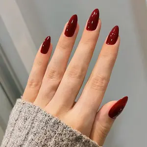 30pcs Cherry Almond Shape Long Fake Nails, Glossy Finish, Easy Peel-Off, No Harm, Perfect for Daily Use, Shopping, School