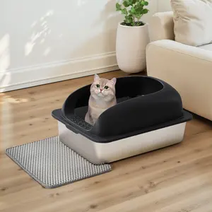 Black Stainless Steel Cat Litter Box with Lid, XL Metal Litter Box for Big Cats, Anti-Urine Leakage & Odor-Resistant | #CatLovers #PetCare