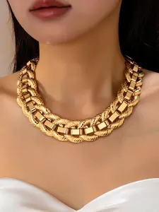 Women's Fashion Chain Necklace, Bohemian Style Exaggerated Thick Chain, Perfect for Daily Wear, Vacation, and Gifts, Chunky Necklace