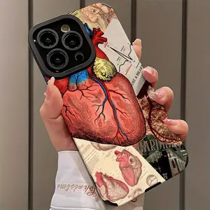Heart Anatomy Newspaper Pattern Shockproof Ultra-Thin Case for iPhone 17/16/15/14/13/12/11/plus/pro Max, Dust-Proof and Stylish Gift