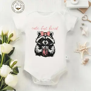 Cute Cotton Baby Bodysuit Set Toddler Baby Girl Fall Outfits Raccoon Letter Print Crew Neck  Printed Raccoon Bow Animal  And Bodysuit Set Exclusive outfits for cute little babies