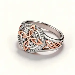 Rose Gold Plated Witches Knot Ring, Anillo Nudo de Bruja Original Celtic Knot Jewelry, Cubic Zirconia Decorated Witch’s Knot Ring, Witchtok Witch Jewelry Pagan Jewelry for Devotion and Protection Valentine’s Day gift