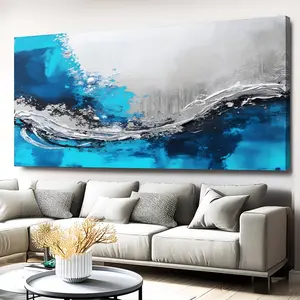 Canvas Print Poster Blue Abstract Art Canvas Wall Art Painting, Wall Painting for Living Room, Bedroom, Bathroom, Office, Hallway, Kitchen Wall Decor Large Wall Art - Framed