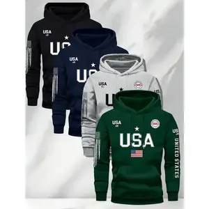 Men's 4-piece long sleeved hoodie with flag pattern for casual and comfortable wear