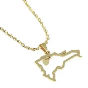 Plated Dominican Republic map outline pendant with heart charm and chain.
