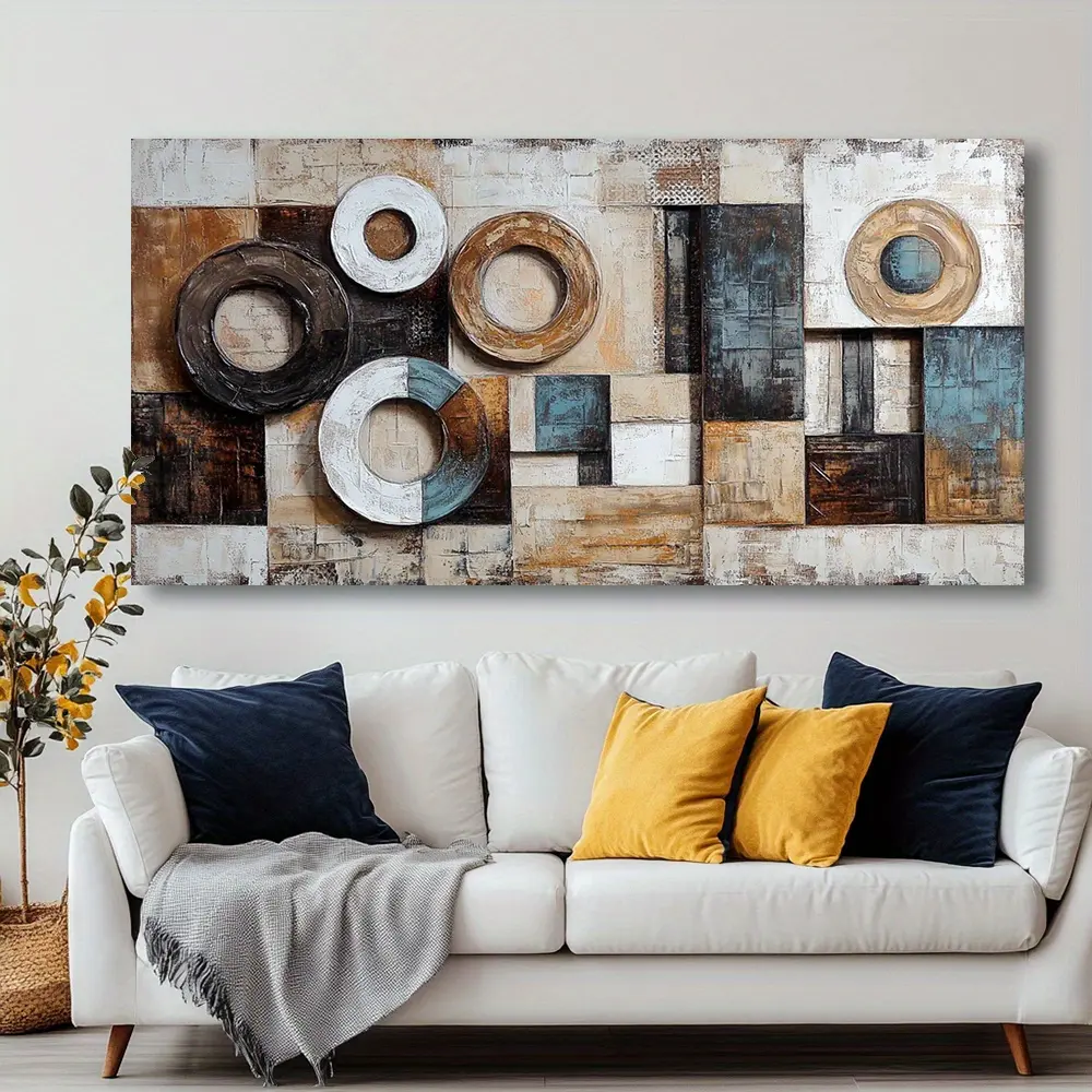 Artistic Abstract Circle Framed Pine Wooden Wall Art Canvas Print - High-Quality Indoor Decoration for Living Room, Bedroom, Home Supplies Posters & Prints