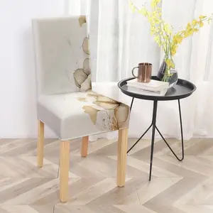 The chair cover, featuring a beige base color paired with a warm brown floral pattern on polyester, embodies a minimalist and elegant style, making it ideal for decorating household dining tables and chairs, Stretch Chair Slipcover