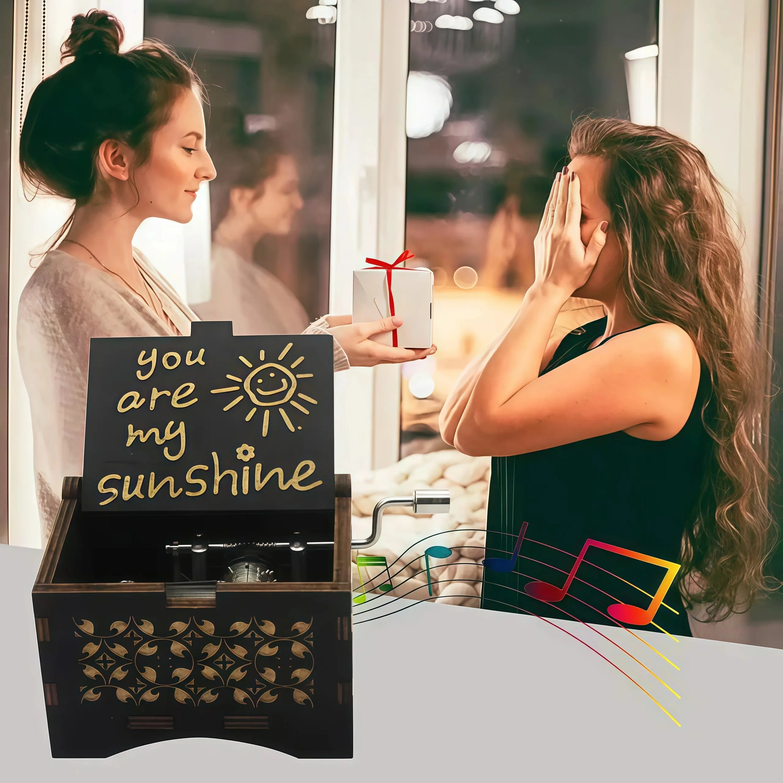 You Are My Sunshine” Hand Crank Wooden Music Box – Vintage Laser