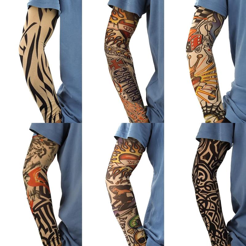 Tattoo Sleeves for Men 6Pcs Arm Sleeves Fake Tattoos Sun Protection Covers Temporary Tattoos for Halloween Unisex Stretchable Comfortable